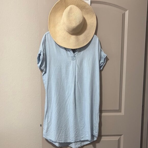 Thread & Supply Light Blue Collared 100% lyocell shirt Dress sz M - Picture 3 of 7
